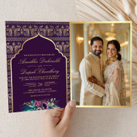 Mariage indien floral motif paon or pourpre