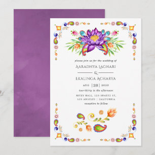 Invitation Mariage indien floral paisley tendance