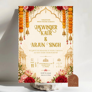 Invitation Mariage indien floral rose Marygold