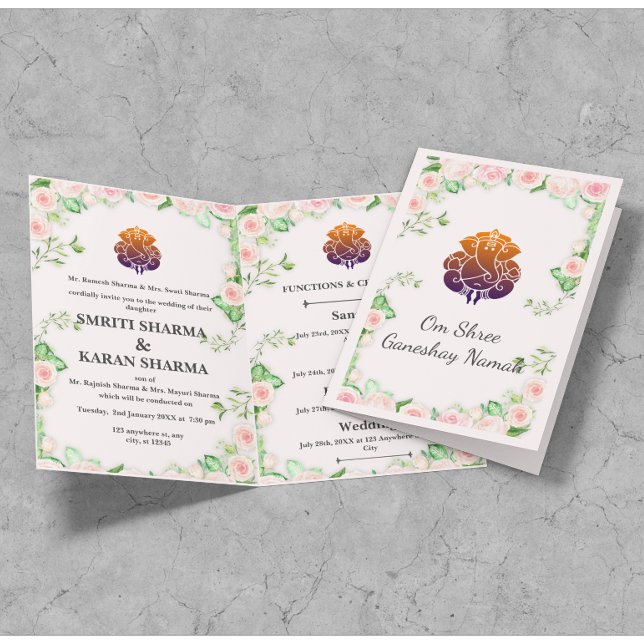 Invitation Mariage indien floral rose pastel (Créateur téléchargé)