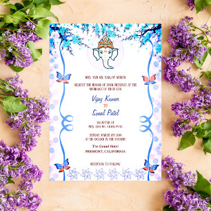 Invitation Mariage indien Ganesha Bleu Papillon