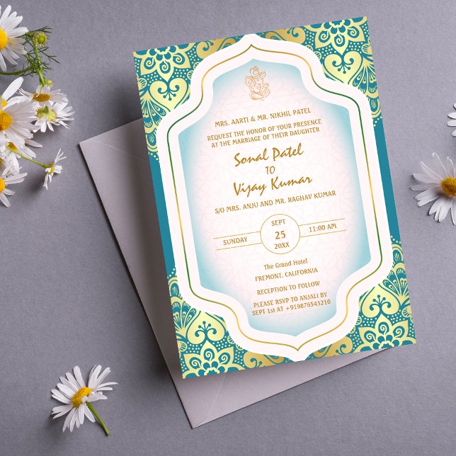 Invitation Mariage indien Ganesha Logo Éléments dorés (Créateur téléchargé)