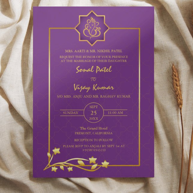 Invitation Mariage indien Ganesha Logo Éléments dorés (Créateur téléchargé)