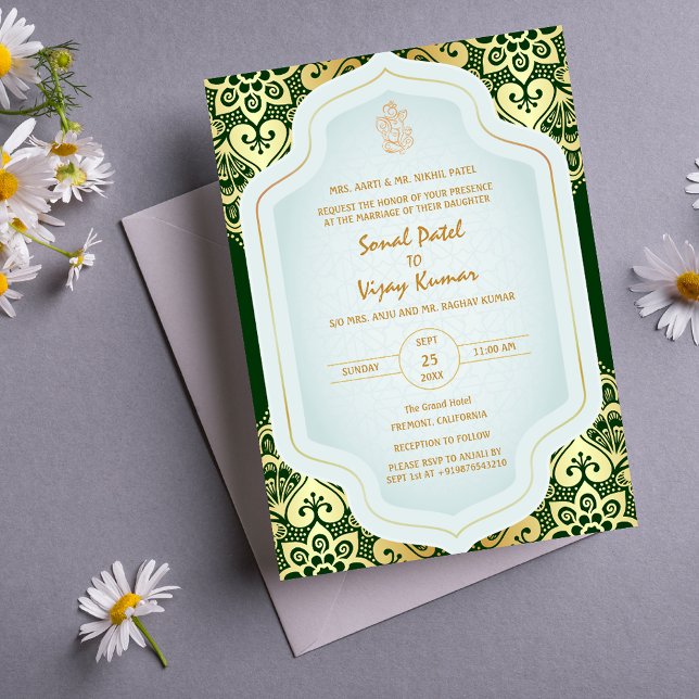 Invitation Mariage indien Ganesha Logo Éléments dorés (Créateur téléchargé)