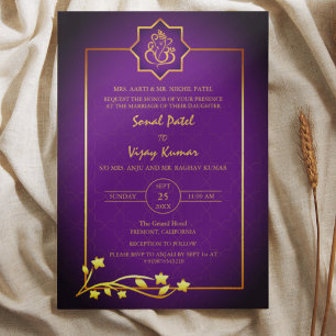 Invitation Mariage indien Ganesha Logo Éléments dorés