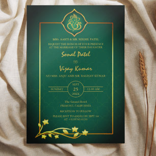 Invitation Mariage indien Ganesha Logo Éléments dorés