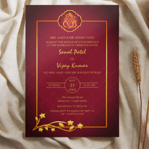Invitation Mariage indien Ganesha Logo Éléments dorés