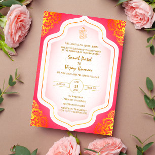 Invitation Mariage indien Ganesha Logo Éléments dorés