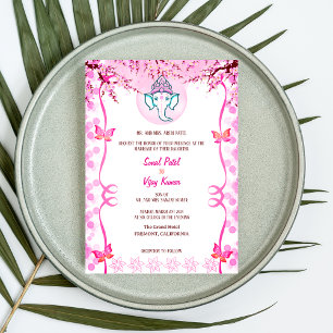 Invitation Mariage indien Ganesha Pink Butfly