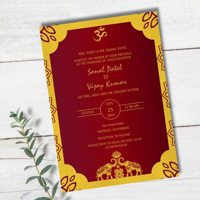 Invitation Mariage indien Golden Elements Om (Créateur téléchargé)