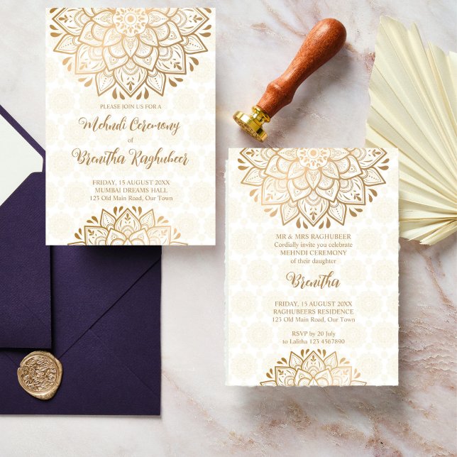 Invitation Mariage indien Golden mandala Mehndi (Golden mandala Mehndi Indian Wedding Invitation editable template instant digital download)