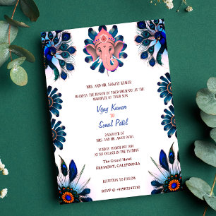Invitation Mariage indien hindou Ganesha Blue Peacock