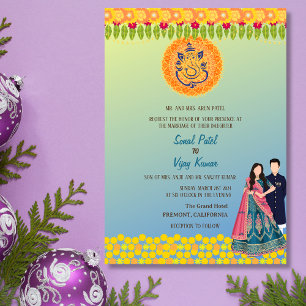 Invitation Mariage indien hindou Ganesha Floral