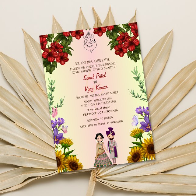 Invitation Mariage indien hindou Ganesha Floral (Créateur téléchargé)