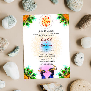 Invitation Mariage indien hindou Ganesha Peacock Pair blanc