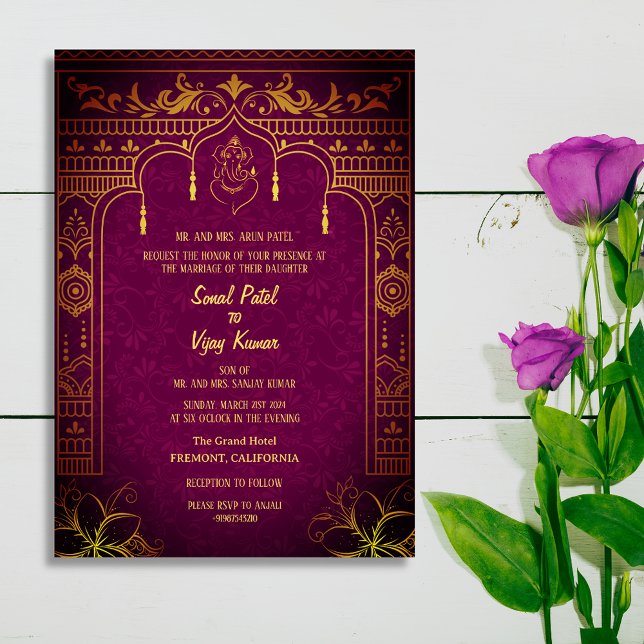 Invitation Mariage indien hindou Ganesha Royal Golden (Créateur téléchargé)