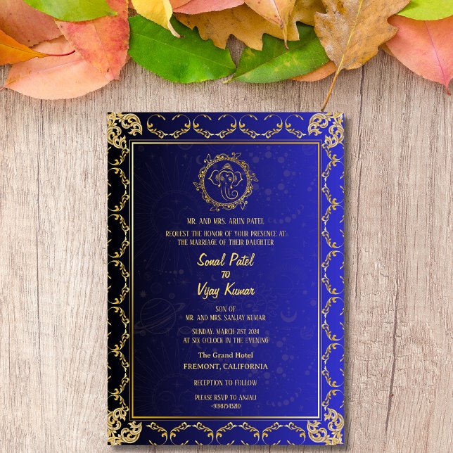 Invitation Mariage indien hindou Ganesha Royal Golden (Créateur téléchargé)