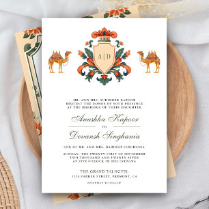 Invitation Mariage indien hindou Royal Camel Crest vintage