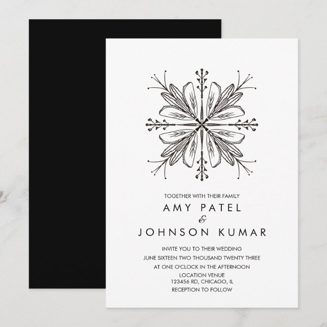 Invitation Mariage indien hindou tiré à la main (Devant / Derrière)