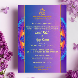 Invitation Mariage indien hindou violet rose Chakra Ganesha