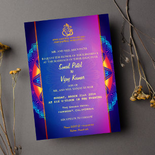 Invitation Mariage indien hindou violet rose Chakra Ganesha