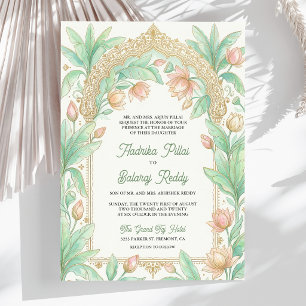 Invitation Mariage indien Lotus et feuille de bananier à l'aq