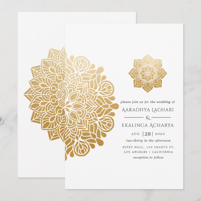 Invitation Mariage indien Mandala d'Or (Devant / Derrière)