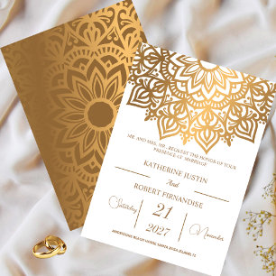 Invitation Mariage indien Mandala en bronze blanc traditionne