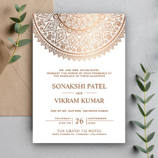 Invitation Mariage indien Mandala en bronze blanc traditionne
