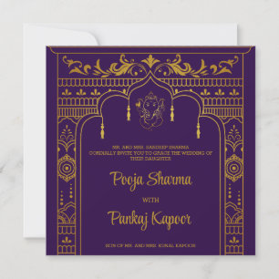 Invitation Mariage indien Mandap Ganesha Gold Script Photo