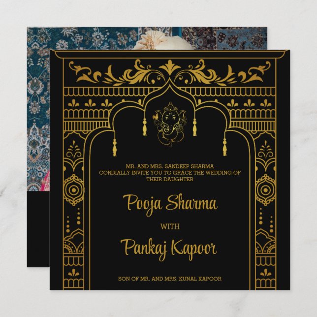 Invitation Mariage indien Mandap Ganesha Gold Script Photo (Devant / Derrière)