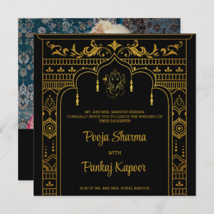 Invitation Mariage indien Mandap Ganesha Gold Script Photo