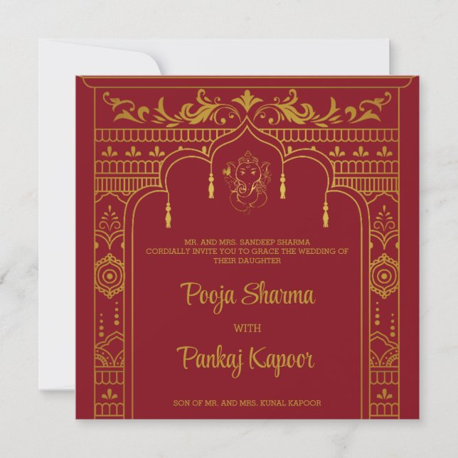 Invitation Mariage indien Mandap Ganesha Gold Script Photo (Devant)