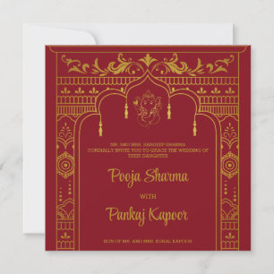 Invitation Mariage indien Mandap Ganesha Gold Script Photo
