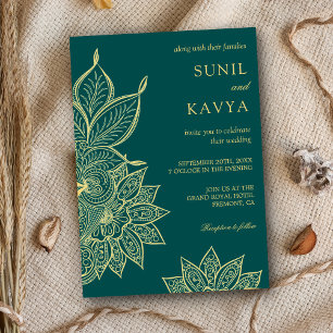 Invitation Mariage indien Mehendi Henna Sea Green