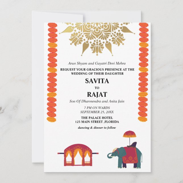 Invitation Mariage indien moderne créatif  (Devant)