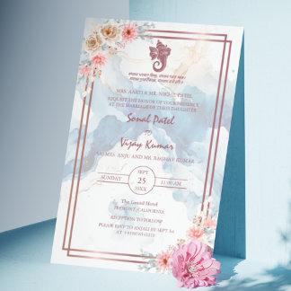 Invitation Mariage indien moderne Ganesha Marbre fleuri