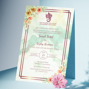 Invitation Mariage indien moderne Ganesha Marbre fleuri