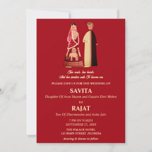Invitation Mariage indien moderne rouge et or