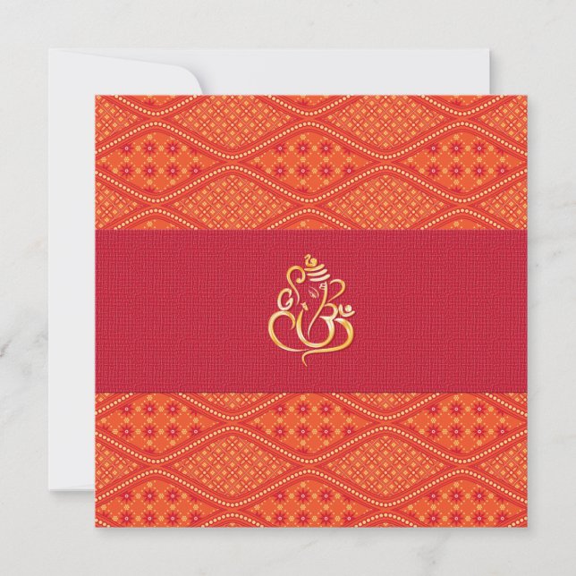 Invitation Mariage Indien Motif Batik Rouge Et Orange (Devant)