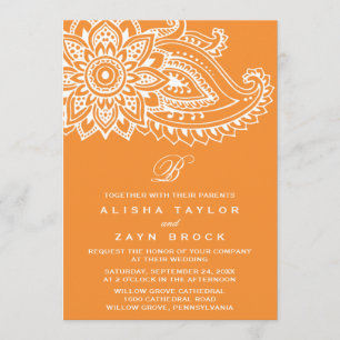 Invitation Mariage indien orange Paisley