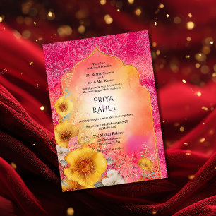 Invitation Mariage indien Orné Élégant Coloré Floral