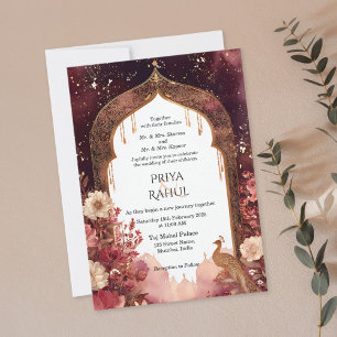 Invitation Mariage indien orné élégant doré floral arch