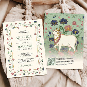 Invitation Mariage indien Pichwai Kamdhenu Vache et Lotus