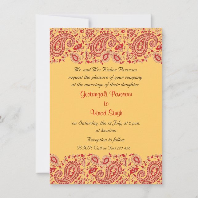 Invitation Mariage indien rouge et or (Devant)