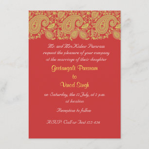 Invitation Mariage indien rouge et or