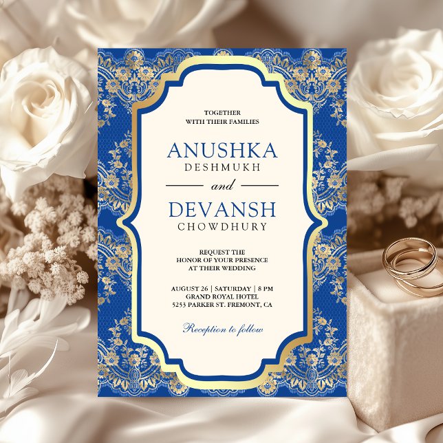 Invitation Mariage Indien Royal Blue et Doré Brodé (Créateur téléchargé)
