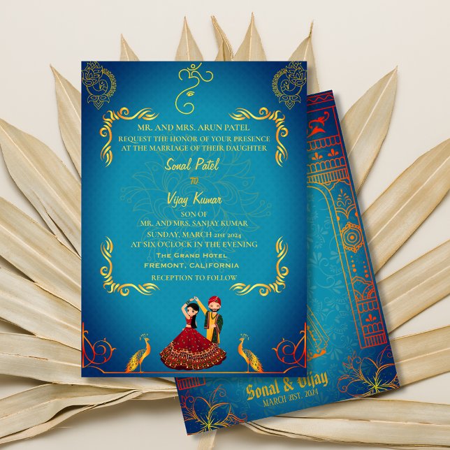 Invitation Mariage indien Royal Golden Peacock Turquoise (Créateur téléchargé)