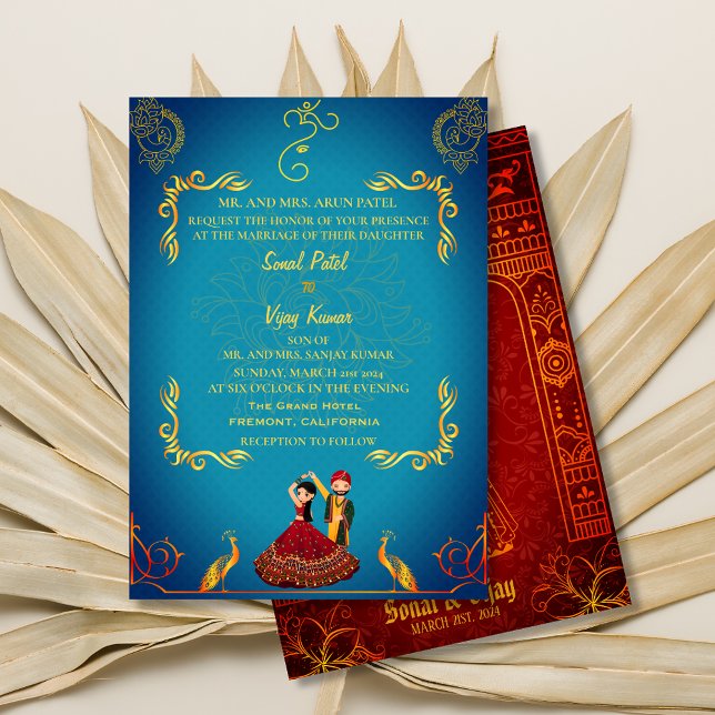 Invitation Mariage indien Royal Golden Peacock Turquoise (Créateur téléchargé)