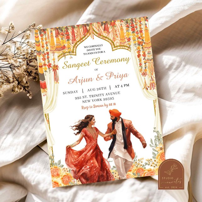 Invitation Mariage Indien Sangeet Floral (Créateur téléchargé)